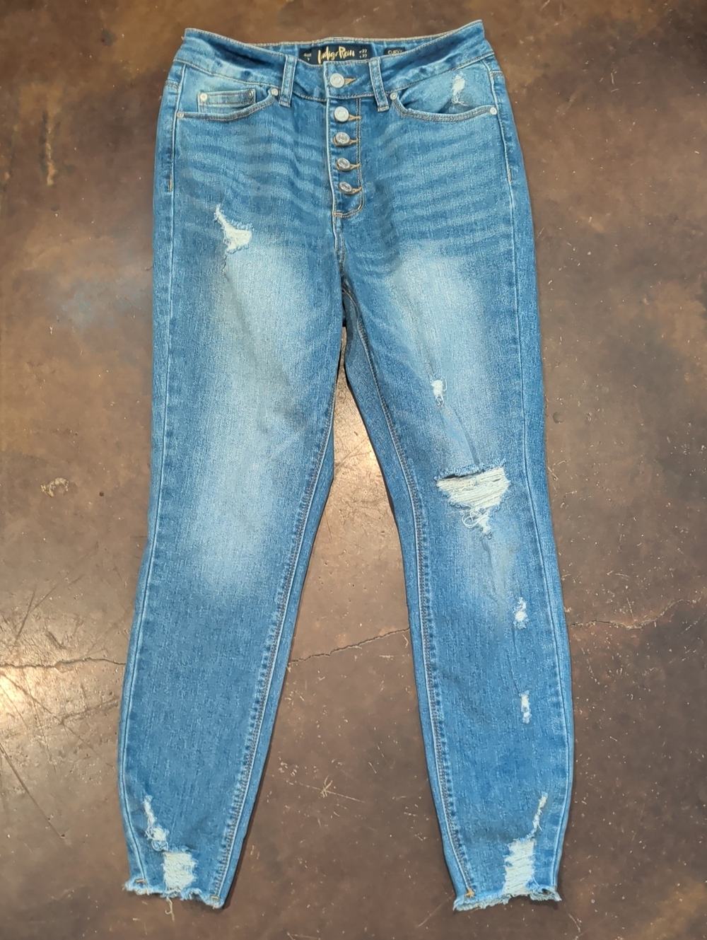 Indigo Rein High-Rise Distressed Blue Women's Jeans - Button Fly